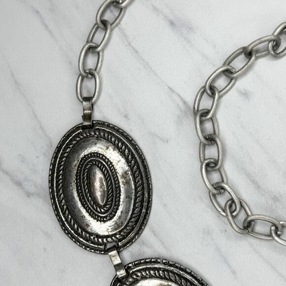 Womens Southwestern Concho Chain Link Belt Silver Tone Boho One Size OS ✨ - Picture 6 of 10